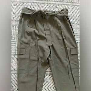 NINE WEST Paperbag Cargo Pants XL Army Green Soft Rayon NWOT Fall Trousers